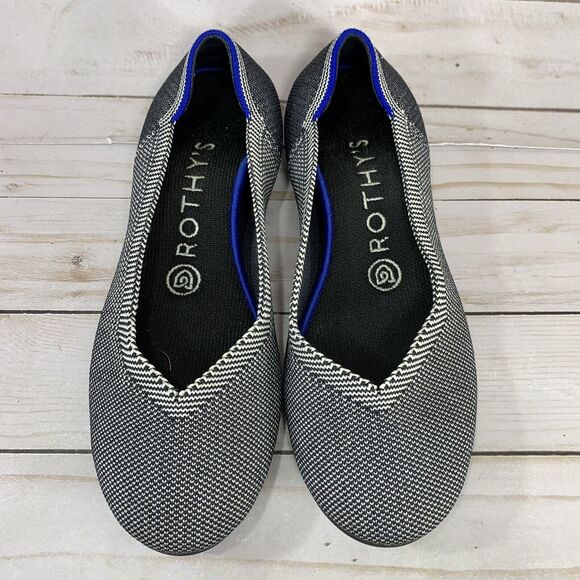 Rothy's The Flat Gray White Round Toe Womens 6.5 Herringbone Birdseye Retired - Picture 3 of 9